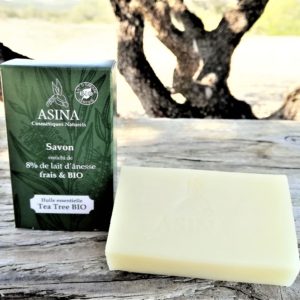 Savon Lait d’ânesse BIO & Huile essentielle de Tea Tree (Arbre à thé) BIO